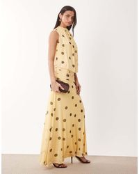 ASOS - Maxi Blousonjurk Van Mesh Met Gerimpelde Rok Met Verlaagde Taille En Stippenprint - Lyst