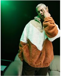 ASOS Oversized Faux Fur Half Zip Sweatshirt - Green