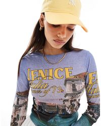ASOS - Long Sleeve Mesh Baby Tee With Venice Graphic Print - Lyst