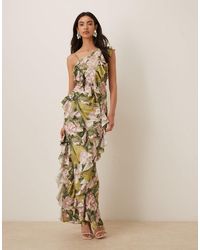 asos edition off shoulder asymmetric frill detail maxi dress ASOS Off Shoulder Asymmetric Frill Detail Maxi Dress in Red