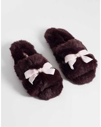 Boux Avenue - Open Toe Diamante Heart Bow Front Plush Slippers - Lyst