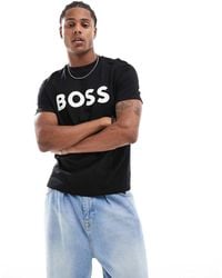 BOSS - T-Shirt Met Wit Logo - Lyst