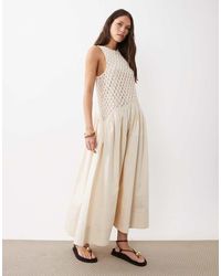 ASOS - Macrame Dropped Waist Maxi Dress With Poplin Skirt - Lyst