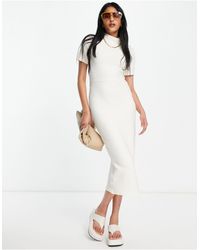 ASOS - Short Sleeve Ribbed Midi Dress With Twist Back Detail - Lyst