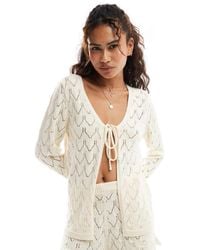 Miss Selfridge - Knitted Pointelle Flare Sleeve Tie Front Cardigan Co Ord - Lyst