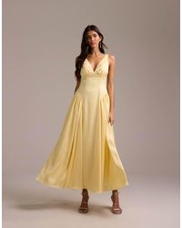 ASOS - Bridesmaids Satin Plunge Neckline Dropped Waist Midi Dress - Lyst