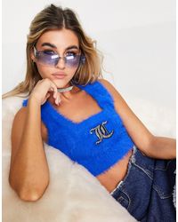 Juicy Couture Fluffy Knitted Crop Top With Diamante Detail - Blue