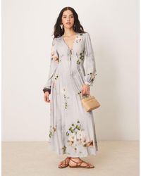 ASOS - V-Neck Long Sleeve Midi Dress With Tie Front Detail - Lyst
