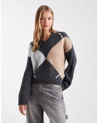 ASOS - Argyle High V-neck Sweater - Lyst