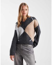 ASOS - Trui Met Hoge V-Hals En Argyle-Patroon - Lyst