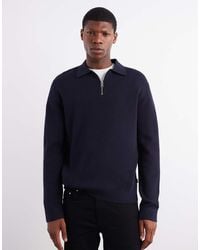 Jack & Jones - Premium Long Sleeve Knitted Polo With Quarter Zip - Lyst