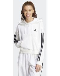 adidas Originals - Sudadera Blanca Y Negra Con Capucha, Cremallera Corta Y 3 Rayas De Felpa Rizada Essentials De -Blanco - Lyst