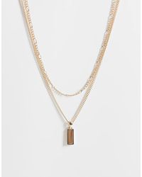 Reclaimed Vintage - Unisex Tiger Eye 2 Row Necklace - Lyst