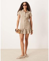 ASOS - Geruite Mini Overhemdjurk Met Verlaagde Taille - Lyst