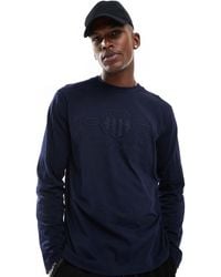 GANT - T-Shirt A Maniche Lunghe Con Logo Dello Scudo Tono Su Tono - Lyst
