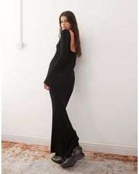 Monki - Long Sleeve Knit Slim Fit Maxi Dress - Lyst