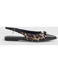 River Island - Leopard Bow Slingback Point Toe Flats - Lyst