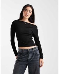 ASOS - Textured Mesh Slash Neck Long Sleeve Top - Lyst