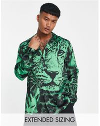 ASOS - – locker geschnittenes hemd aus satin mit reverskragen und auffälligem leoparden-print - Lyst