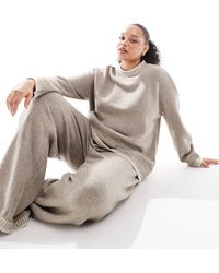 ONLY - Pull d'ensemble en maille à col montant et surpiqûres sur l'ourlet - beige - Lyst
