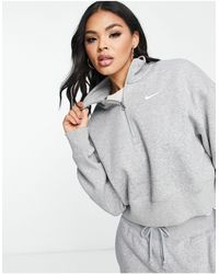 Nike Phoenix Fleece Cropped Quarter Zip Sweatshirt - Gray