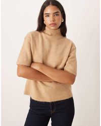 Gina Tricot - Short Sleeve Funnel Neck Knitted Wool Alpaca Top - Lyst