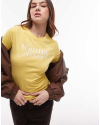 Tommy Hilfiger - T-Shirt Corta Gialla Con Scritta Stile Rétro - Lyst