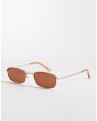 ASOS - – rechteckige sonnenbrille mit goldenem metallgestell und braunen gläsern - Lyst
