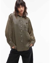 Lacoste - Camisa Beis Estampada De Satén De - Lyst