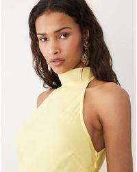 asos high neck embellished crop top tulle midi dress ASOS LUXE Curve tulle baby doll dress with pearl embellishment in buttermilk