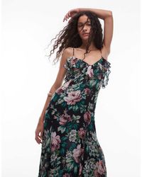 Mango - Maxi-Jurk Met Bloemenprint En Bovenkant Met Ruches - Lyst