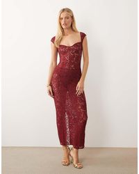 Oh Polly - Lace Sweetheart Neckline Cap Sleeve Mesh Maxi Dress - Lyst