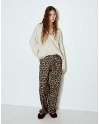 Pull&Bear - Leopard Print Trousers With Drawstring - Lyst