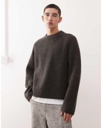 Weekday - Jersey Color Topo Oscuro Y Negro Con Mangas Raglán Y Canalé A Dos Tonos De Mezcla De Lana De -Gris - Lyst