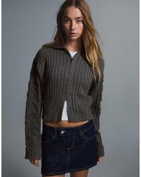 Bershka - Zip-up Knit Cardigan - Lyst