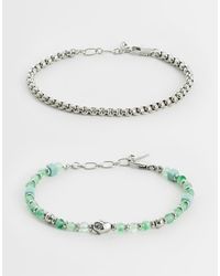 ASOS - 2 Pack Green Prehnite Semi-precious Square Beaded And Chain Bracelet - Lyst