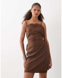 ASOS - Cami Lace Applique Crushed Satin Mini Dress - Lyst