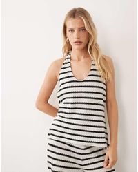 ASOS - Mouwloze Top Met V-Hals En Zwart-Witte Strepen, Deel Van Co-Ord Set - Lyst