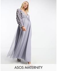 ASOS - Asos Design Maternity Embellished Wrap Front Tulle Skirt Midaxi Dress With Floral Detail - Lyst