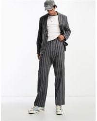 Reclaimed (vintage) - Pantalon d'ensemble droit à rayures vintage - bleu et gris - Lyst
