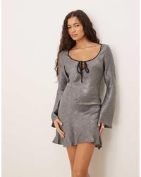 ASOS - Satin Long Sleeve Scoop Neck Swing Dress - Lyst