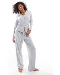 ASOS - Super Soft Long Sleeve Shirt & Trouser Pyjama Set With Contrast Piping - Lyst