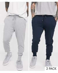 ASOS Skinny sweatpants With Deep Rib 2 Pack Navy / Grey Marl-multi - Gray