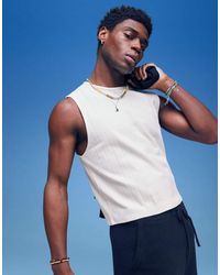 ASOS - Top Senza Maniche Corto Color Panna A Coste Larghe - Lyst