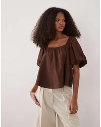 New Look - Crinkle Square Neck Blouse With Puff Sleeve - Lyst