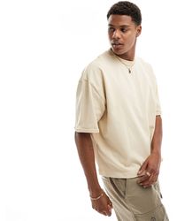ASOS - T-shirt oversize épais coupe carrée à manches retroussées - beige - Lyst