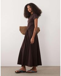 ASOS - Short Sleeve Midaxi Dress With Tie Waist - Lyst