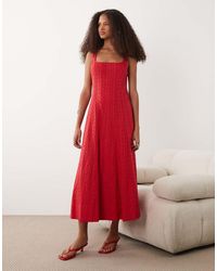 Mango - 100% Cotton Square Neck Sleeveless Embroide Midi Dress - Lyst