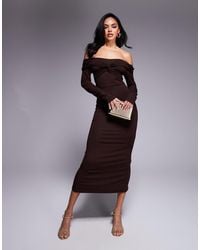 ASOS - Off Shoulder Twist Midi Dress With Long Sleeves - Lyst