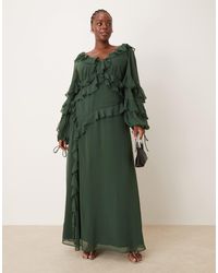 ASOS - Asos Design Curve Long Sleeve Ruffle Asymmetric Maxi Dress - Lyst